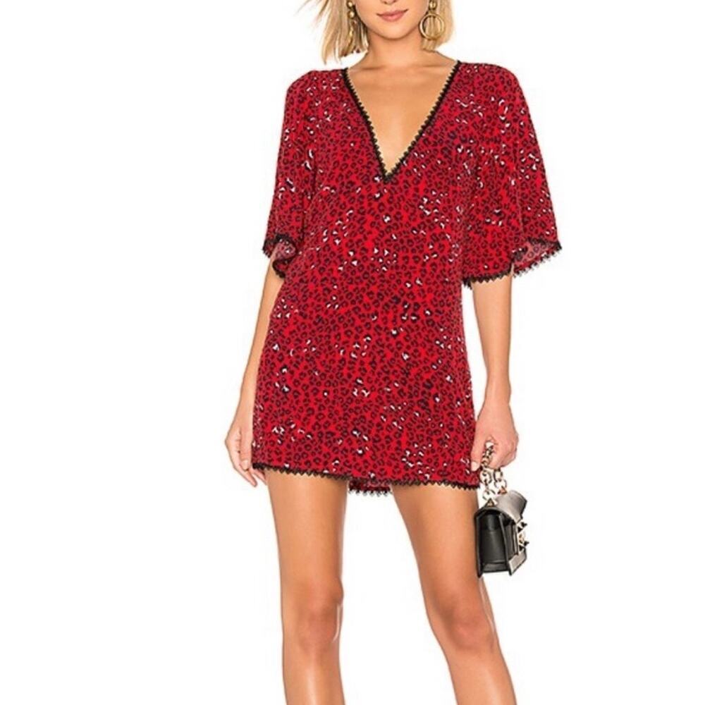 Lovers And Friends NWOT Jason Dress Cheetah Mini V Neck Red Black Size Small